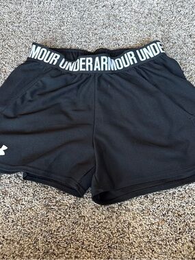 Under Armour Black Women's Athletic Shorts with White Branded Waistband